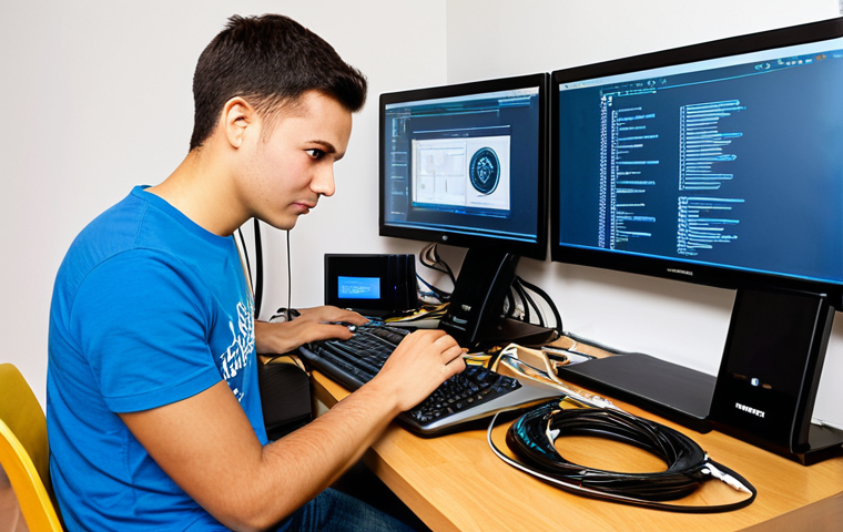 Network Troubleshooting**

"A young IT professional, fully clothed in a modest tech company t-shirt and jeans, meticulously examining network cables and a router in a brightly lit, modern home office, surrounded by computer screens displaying network diagnostic tools. Safe for work, appropriate content, perfect anatomy, correct proportions, well-formed hands, professional, modest, family-friendly, illustrative style."

**