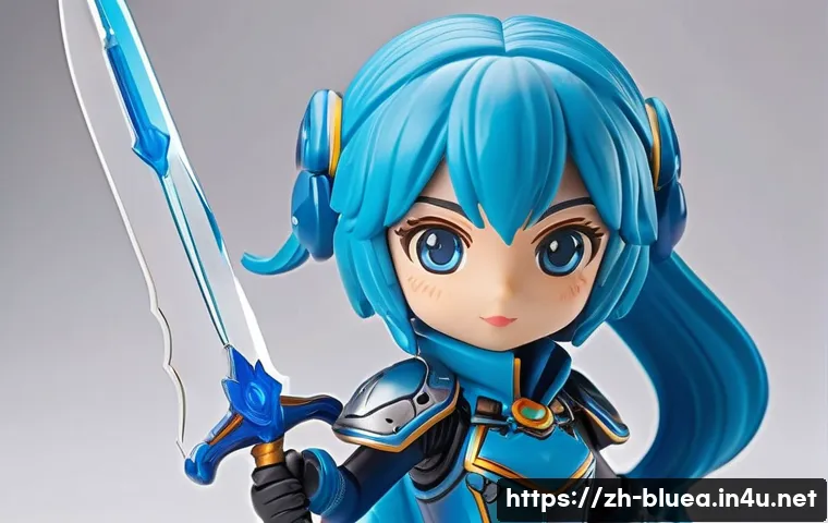 블루아카이브 한정 상품 분석 - A highly detailed collectible figurine of a blue-haired anime-style female character dressed in her ...