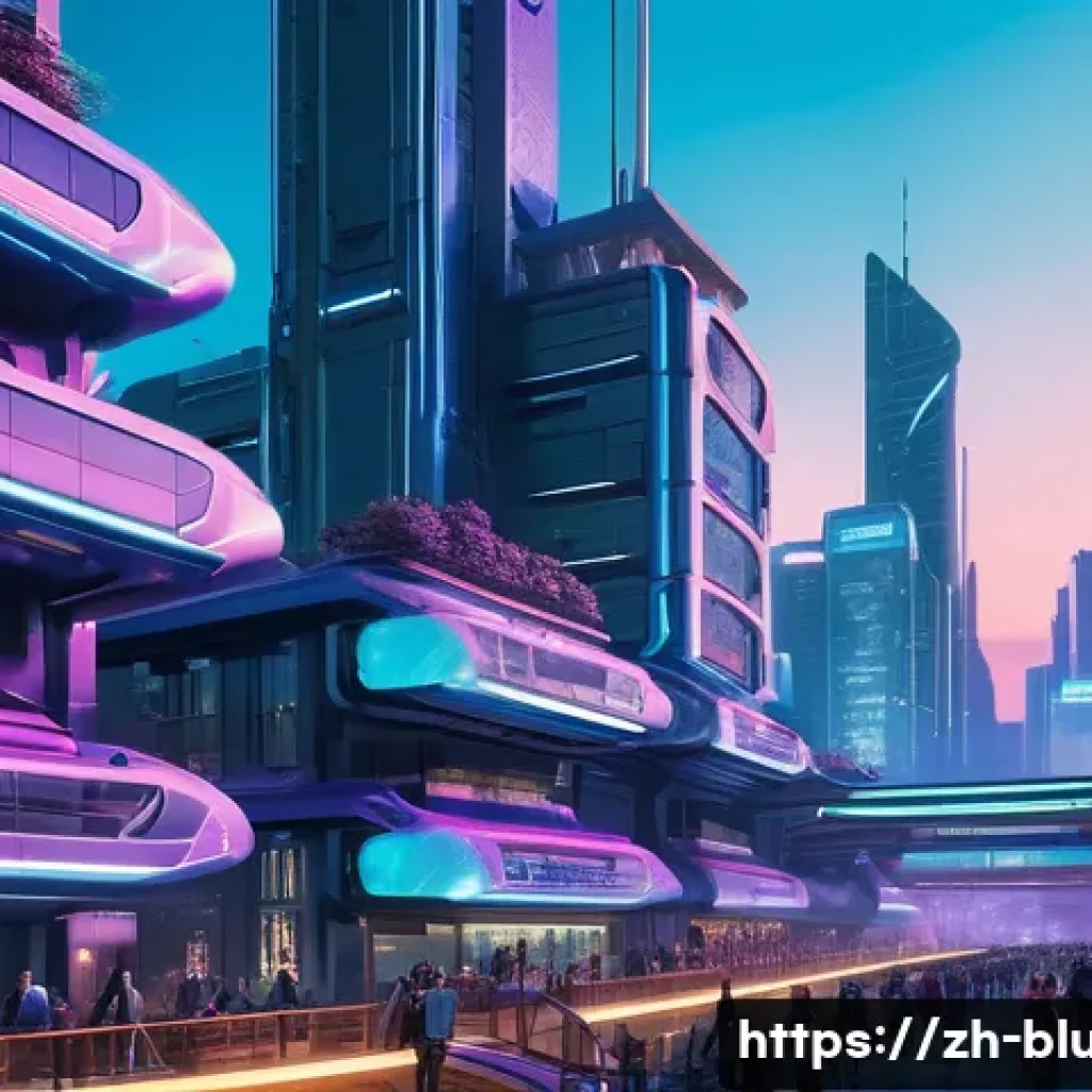 블루아카이브 세계관 해석 - A futuristic multi-layered cityscape at dusk, showcasing a towering high-tech upper district with sl...