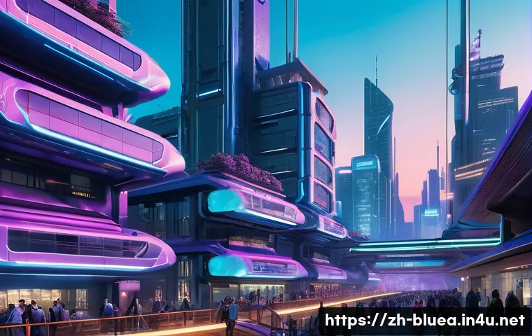 블루아카이브 세계관 해석 - A futuristic multi-layered cityscape at dusk, showcasing a towering high-tech upper district with sl...