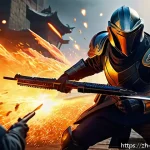 블루아카이브 최고 스킬 조합 - A dynamic fantasy battle scene featuring a swift assassin character wearing sleek, tactical armor an...