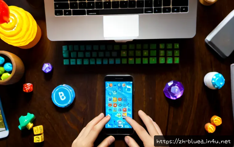 블루아카이브 캐릭터 성장 전략 - Photorealistic overhead desk scene illustrating a mobile game character growth strategy, young adult...